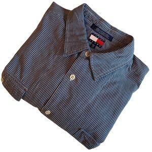 Tommy Jeans Mens XXL Blue White Hickory Stripe Cotton Button Down Shirt XXL